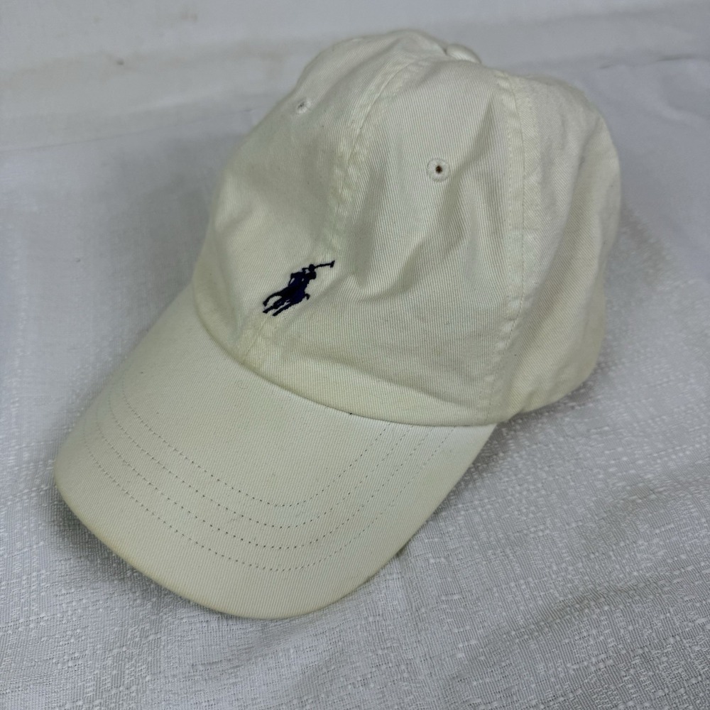 VINTAGE Polo Ralph Lauren Hat Cap Strap Back Adult OS White Cotton Golf Pony